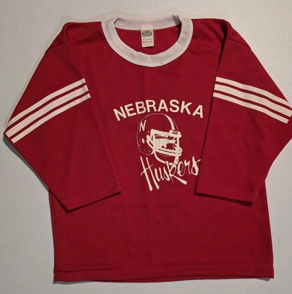 VTG Nebraska Cornhuskers Hutch Football Shirt Youth M Medium Made USA 3/4 Sleeve